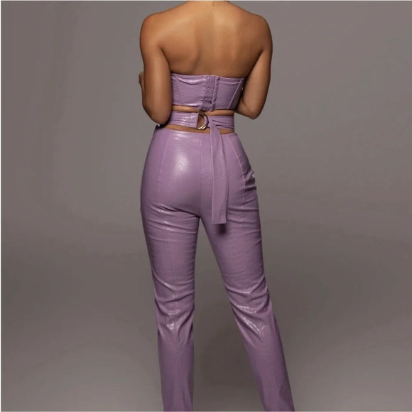 JLuxLabel Pleather Purple Pants Croc Embossed High Waisted Crop